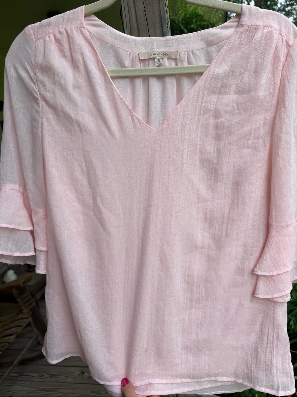 41 Hawthorn Pale Pink V-Neck Layered Flutter Sleeve Blouse